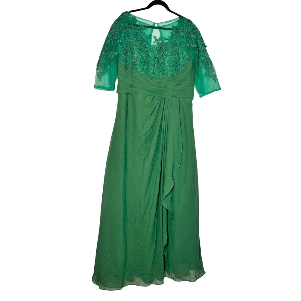 Gown Gallery Emerald Green Lace Illusion Chiffon Formal Evening Gown Size 16 NWT
